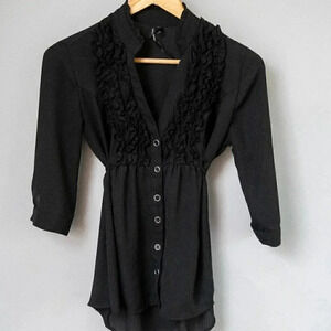 Love Haight | SEMI SHEER  TOP WITH FRILL DETAIL AROUND THE NECK | Black | XS